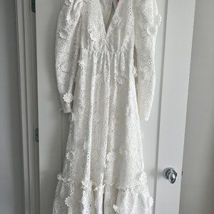 ASOS EDITION 3D floral maxi dress with cut out back in white- Size 6